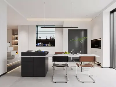 Modern living room dining room interior scenes  379 3D model
