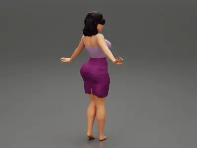 beautiful woman skirt and shirt with open hands 3D print model