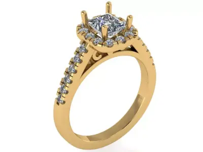 cushion shape solitare halo ring  3D print model