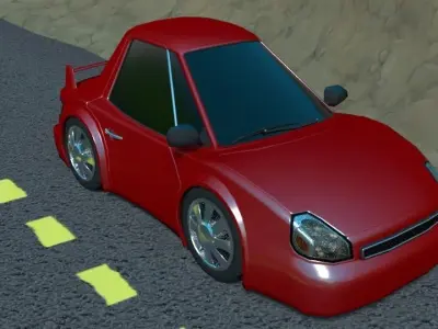 Rigged low poly cartoon sport car Low-poly 3D model
