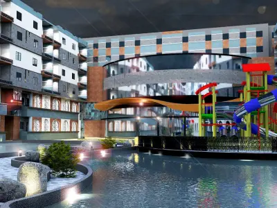 Exterior hotel and tourist village and shop mall 3D model