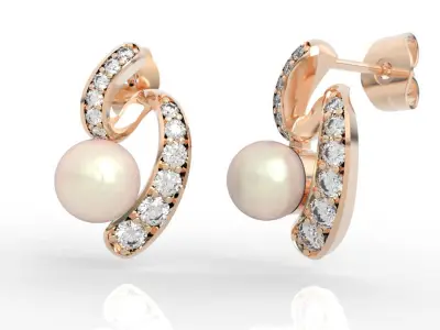 5mm Pearl Diamond Earrings 3D print model