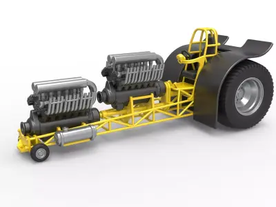 Pulling tractor with 2 engines V12 in line Scale 1 to 25 3D print model
