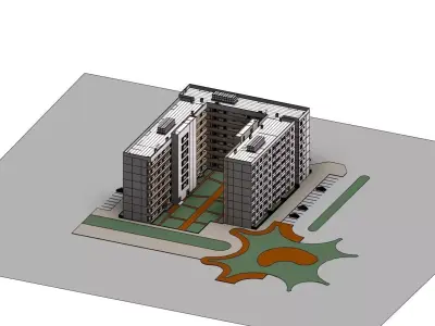 Residential Building in Detailed Revit 3D Model Low-poly 3D model