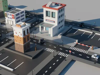 Small Town Low Poly Low-poly 3D model