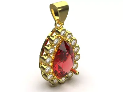 Yellow Gold stl 3dm Pendant with Ruby and Diamonds jp0307 3D print model