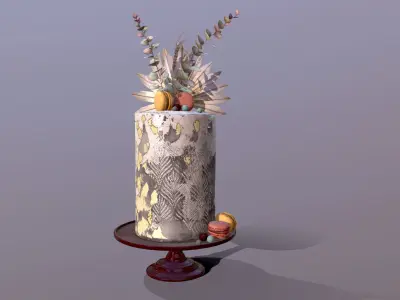 Luxury Golden Buttercream Cake Low-poly 3D model