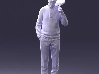 000379 Realistic Male Character Holding Sports Racket Low-poly 3D model