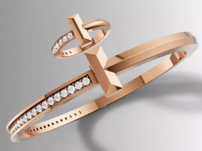 Tiffany Style T Diamond Ring Bangle Jewelry Set Cad File 3D print model