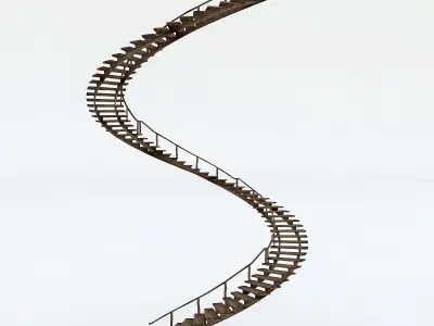 Old Wooden Staircase Low-poly 3D model