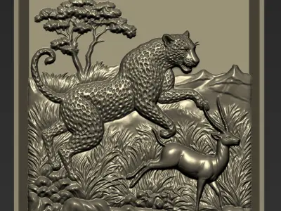 Leopard Hunting Antelope A44 3D print model