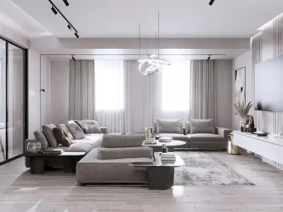 Living room with Kitchen and Enter interior 3D model