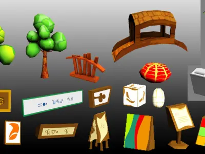 Old House Cartoon package Low-poly 3D model