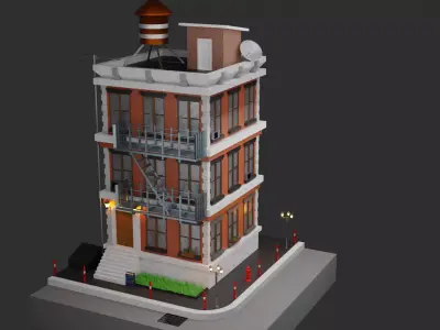 low poly buillding house Low-poly 3D model