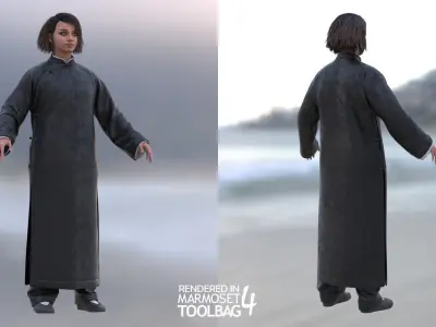 Woman in Martial Suit 5 - Modular - Rigged Low-poly 3D model