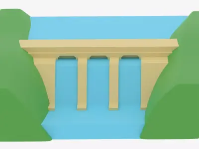 Cartoon Dam Hydroelectric Power Station 3D model