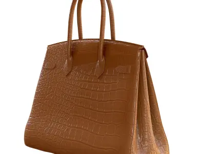 Hermes Birkin Bag Beige Crocodile Leather Low-poly 3D model