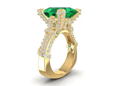 Luxury Emerald Cut Gemstone Ring for Women 1709 3D print model