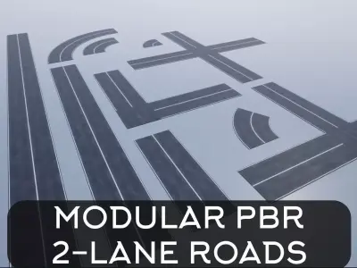 Modular Road Pack PBR  Low-poly 3D model