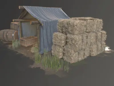 Medieval Tent and Environmental Props Low-poly 3D model
