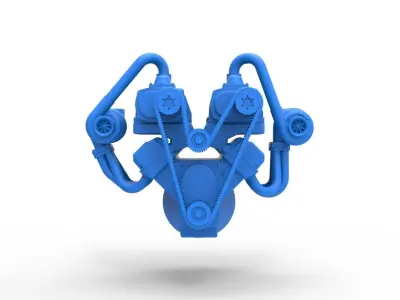 Twin turbo supercharged V8 Engine Version 6 Scale 1 to 25 3D print model
