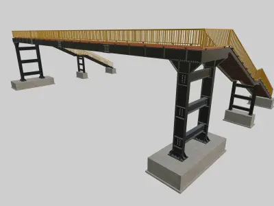 Steel Pedestrian Bridge - Two Columns - Straight Type-1 3D model