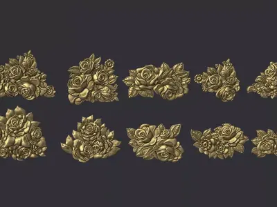 Bouquet of roses bas relief set 3D print model