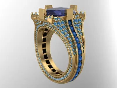 Diamond Regal Sapphire Coronet Ring 3D print model