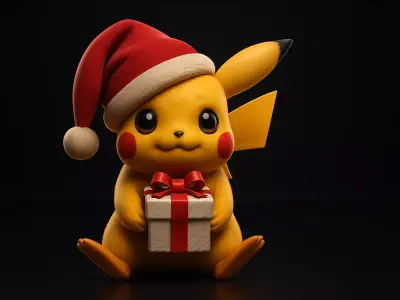 Christmas Pikachu Holding Festive Holiday Pokemon  3D print model