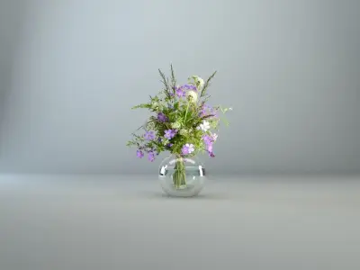 Wildflowers in glass vase 3D model