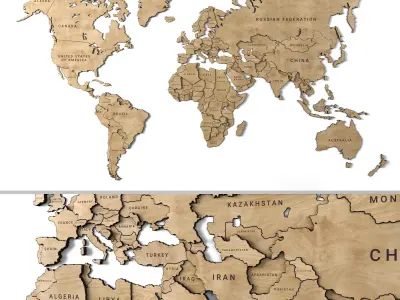 Wooden panel - world map 3D model
