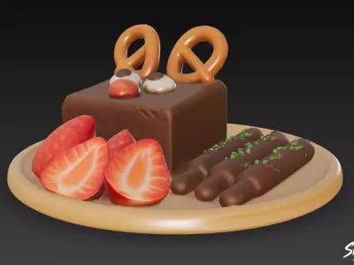 Pretzel Chocolate Plate Low-poly 3D model