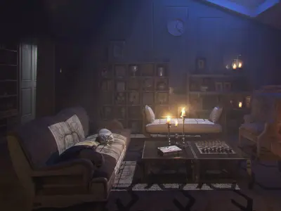 Sunset moody old acient rustic classic living room interior  3D model