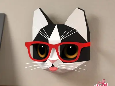 Kitten with glasses Low-poly 3D model