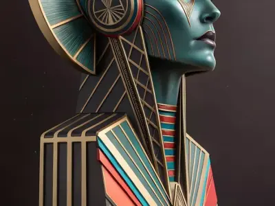 Luxury Egyptian Bust 3D Model Gold Headdress Art Deco Design Low-poly 3D model