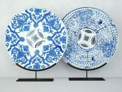 Blue and White Ceramic Disks 1 3D model