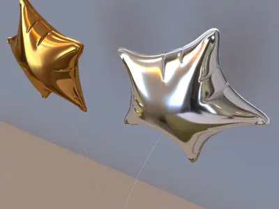 balloon two gold and silver star shaped earrings 3D model