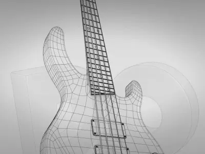 Five string electric bass guitar with stand 3D model