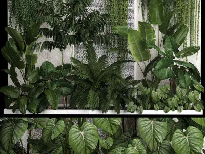 Garden And Tropical Flowerbed With Hanging Plants 3D model