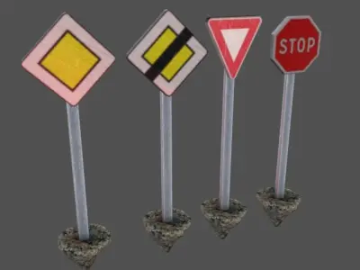 231 Road signs Low-poly 3D model