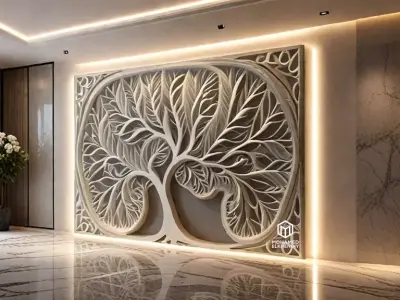 modern panel wall decor set relief stl mural CNC 300 3D model