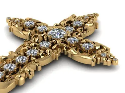 G0440 gold cross with diamonds 3D print model