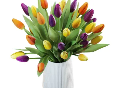 Flower Set 28 - Multicolor Tulips Bouquet 3D model