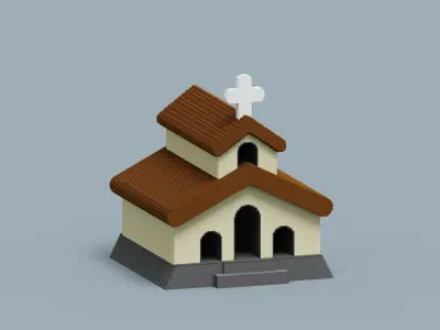 Voxel Church Low-poly 3D model
