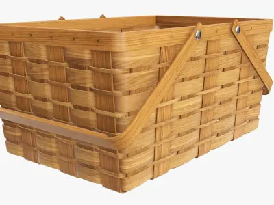 Wicker basket picnic with handles medium brown 3D model