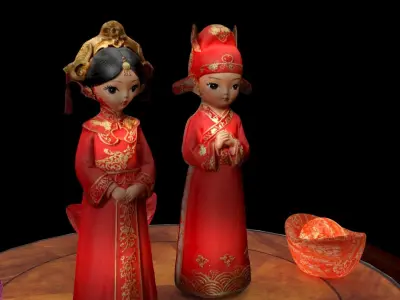 Chinese wedding doll couple  3D model