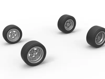 Wheel set of Pavement Midget car Scale 1 to 25 3D print model