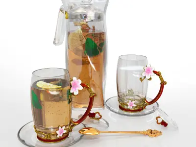 Handmade tea set with carafe 3D model