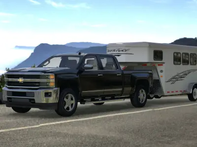 Chevrolet Silverado with Gooseneck 3 Horse Slant Load Trailer 3D model