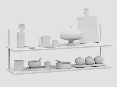 Kitchenware collection in wood and marble 3D model